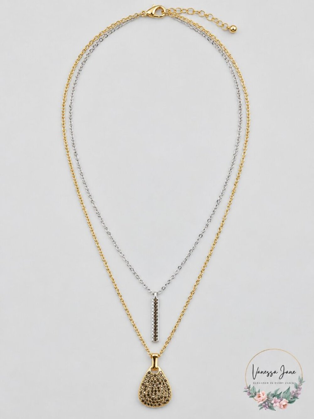 LUCKY Brand Two-Tone Pave Bar and Paddle Layered Necklace, 18-1/2 + 2